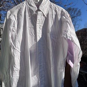 Vintage Classic Brooks Brothers Men's White Pinstripe Dress Shirt 15 1/2